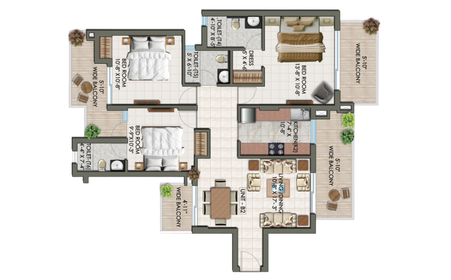 3 BHK Floor Plan (Tower B2)