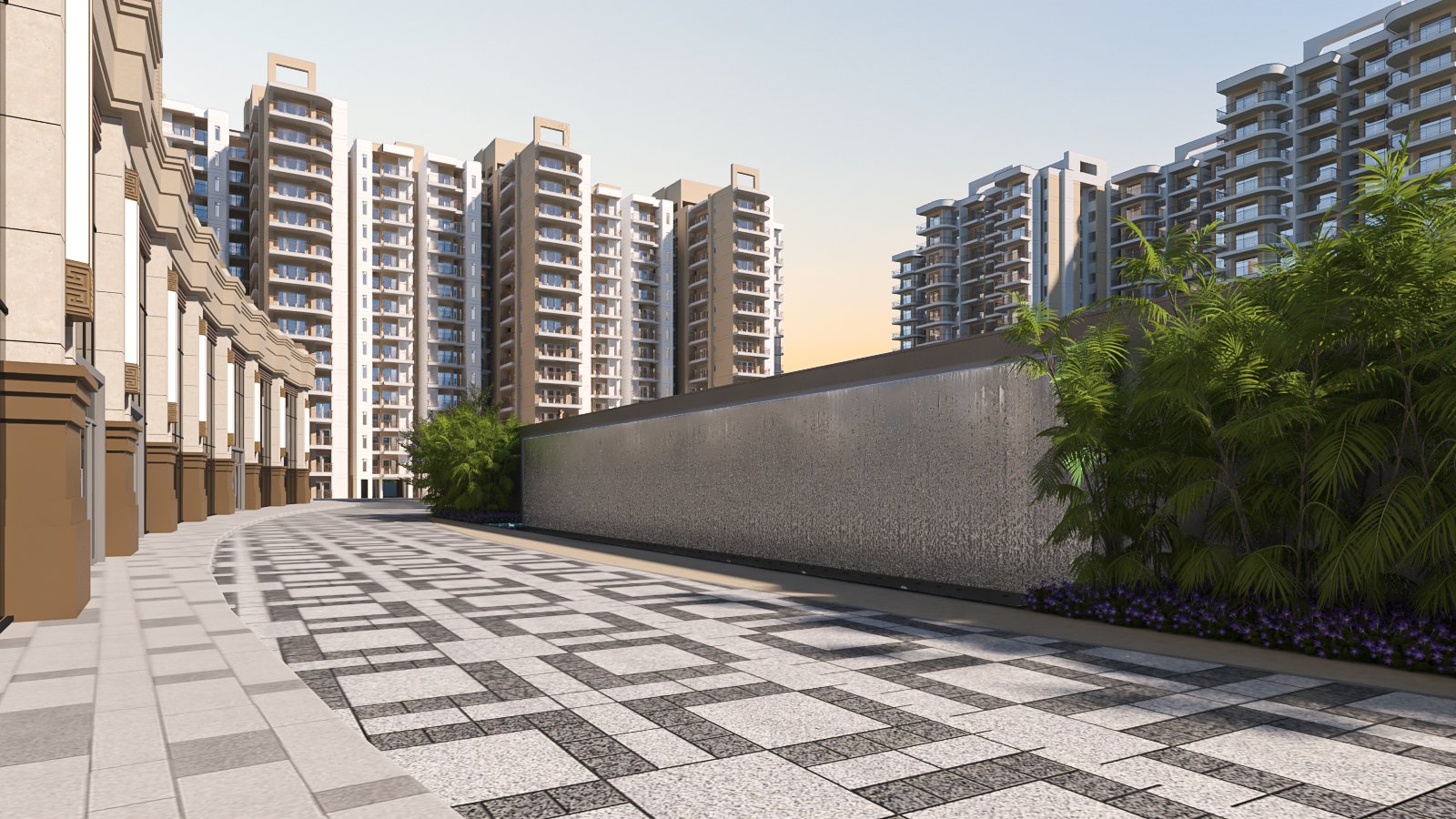 Grand Entrance Boulevard & Water Cascade Wall